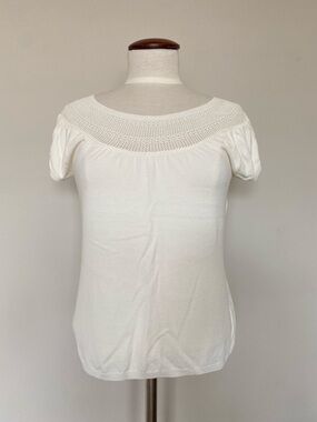 Vintage Talbots Short Sleeve Sweater Ivory Sz M Italy Made
